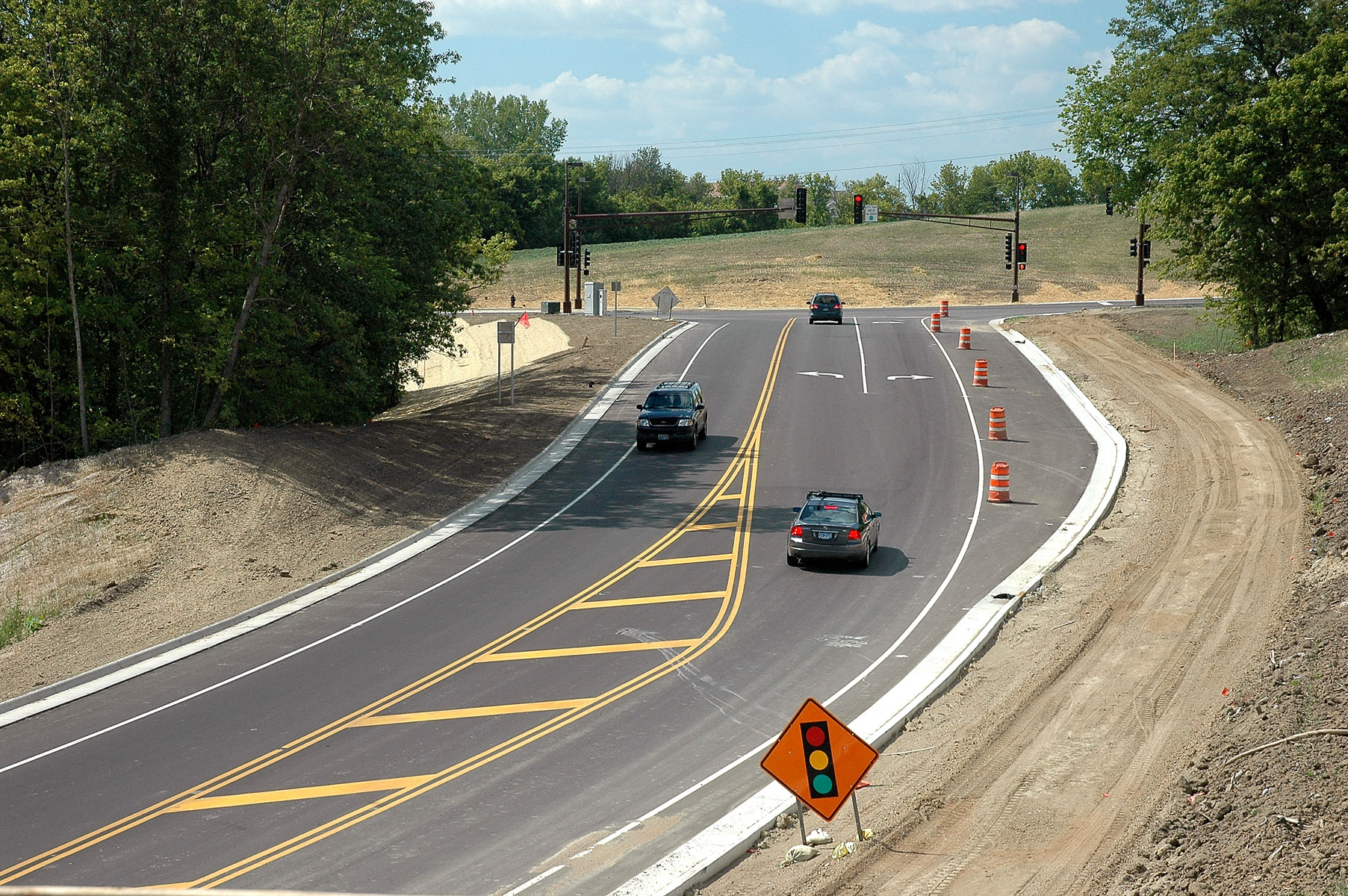 New pavement markings at an intersection